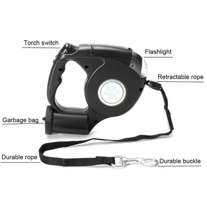 3 in 1 Retractable Dog Leash with Flashlight