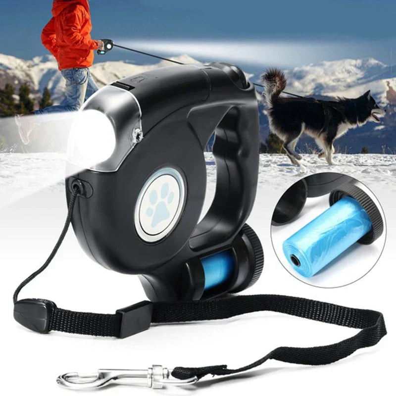 3 in 1 Retractable Dog Leash with Flashlight